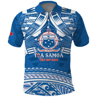 Toa Samoa Rugby Custom Polo Shirt Uso aso uma Samoan Pattern Blue - Polynesian Pride