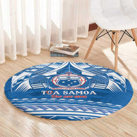 Toa Samoa Rugby Custom Round Carpet Uso aso uma Samoan Pattern Blue - Polynesian Pride