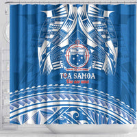 Toa Samoa Rugby Custom Shower Curtain Uso aso uma Samoan Pattern Blue - Polynesian Pride