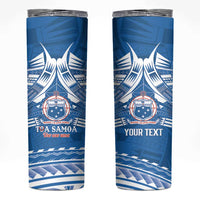 Toa Samoa Rugby Custom Skinny Tumbler Uso aso uma Samoan Pattern Blue - Polynesian Pride