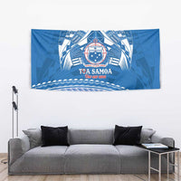 Toa Samoa Rugby Custom Tapestry Uso aso uma Samoan Pattern Blue - Polynesian Pride