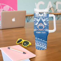 Toa Samoa Rugby Custom Tumbler With Handle Uso aso uma Samoan Pattern Blue - Polynesian Pride