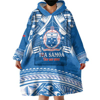 Toa Samoa Rugby Custom Wearable Blanket Hoodie Uso aso uma Samoan Pattern Blue - Polynesian Pride