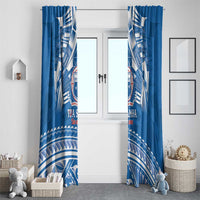 Toa Samoa Rugby Custom Window Curtain Uso aso uma Samoan Pattern Blue - Polynesian Pride