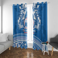 Toa Samoa Rugby Custom Window Curtain Uso aso uma Samoan Pattern Blue - Polynesian Pride
