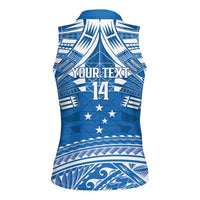 Toa Samoa Rugby Custom Women Sleeveless Polo Shirt Uso aso uma Samoan Pattern Blue - Polynesian Pride