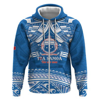 Toa Samoa Rugby Custom Zip Hoodie Uso aso uma Samoan Pattern Blue - Polynesian Pride