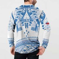 Toa Samoa Rugby Custom Button Sweatshirt Uso aso uma Samoan Pattern White - Polynesian Pride