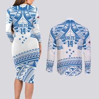 Toa Samoa Rugby Custom Couples Matching Long Sleeve Bodycon Dress and Long Sleeve Button Shirt Uso aso uma Samoan Pattern White - Polynesian Pride