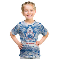 Toa Samoa Rugby Custom Kid T Shirt Uso aso uma Samoan Pattern White - Polynesian Pride