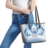 Toa Samoa Rugby Custom Leather Tote Bag Uso aso uma Samoan Pattern White - Polynesian Pride