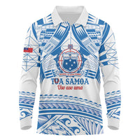 Toa Samoa Rugby Custom Long Sleeve Polo Shirt Uso aso uma Samoan Pattern White - Polynesian Pride