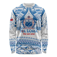 Toa Samoa Rugby Custom Long Sleeve Shirt Uso aso uma Samoan Pattern White - Polynesian Pride