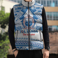 Toa Samoa Rugby Custom Sleeveless Puffer Jacket Uso aso uma Samoan Pattern White - Polynesian Pride
