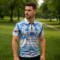 Toa Samoa Rugby Custom Zipper Polo Shirt Uso aso uma Samoan Pattern White - Polynesian Pride