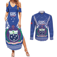 Personalised Samoa 685 Couples Matching Summer Maxi Dress and Long Sleeve Button Shirt Samoan Pride Coat Of Arms - Polynesian Pride