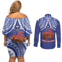 Toa Samoa Rugby Couples Matching Off Shoulder Short Dress and Long Sleeve Button Shirt 685 Pride Tanoa Ula Fala - Polynesian Pride