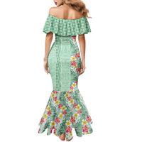Menthol Green Aloha Hawaii Tiki Family Matching Mermaid Dress and Hawaiian Shirt Tropical Plumeria - Seamless Style