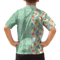 Menthol Green Aloha Hawaii Tiki Kid Hawaiian Shirt Tropical Plumeria - Seamless Style