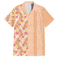 Orange Chiffon Aloha Hawaii Tiki Family Matching Short Sleeve Bodycon Dress and Hawaiian Shirt Tropical Plumeria - Seamless Style