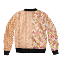 Orange Chiffon Aloha Hawaii Tiki Sleeve Zip Bomber Jacket Tropical Plumeria - Seamless Style