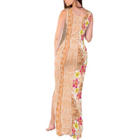 Orange Chiffon Aloha Hawaii Tiki Tank Maxi Dress Tropical Plumeria - Seamless Style