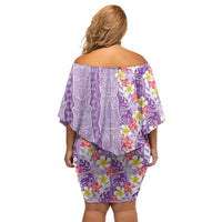 Lush Lilac Aloha Hawaii Tiki Family Matching Off Shoulder Short Dress and Hawaiian Shirt Tropical Plumeria - Seamless Style