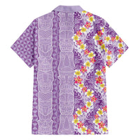 Lush Lilac Aloha Hawaii Tiki Family Matching Short Sleeve Bodycon Dress and Hawaiian Shirt Tropical Plumeria - Seamless Style