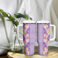 Lush Lilac Aloha Hawaii Tiki Tumbler With Handle Tropical Plumeria - Seamless Style