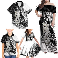 Aotearoa Manaia NZ Maori Silver Fern Family Matching Off Shoulder Maxi Dress and Hawaiian Shirt LT14 - Polynesian Pride