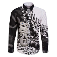 Aotearoa Manaia NZ Maori Silver Fern Family Matching Off Shoulder Short Dress and Hawaiian Shirt LT14 Dad's Shirt - Long Sleeve Black - Polynesian Pride