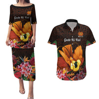 Gude Hi Hai Papua New Guinea Couples Matching Puletasi and Hawaiian Shirt Motuan PNG Raggiana Bird of Paradise Tropical Vibes LT14 Black - Polynesian Pride