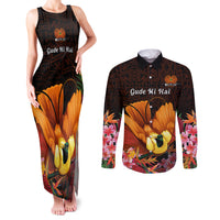 Gude Hi Hai Papua New Guinea Couples Matching Tank Maxi Dress and Long Sleeve Button Shirt Motuan PNG Raggiana Bird of Paradise Tropical Vibes LT14 Black - Polynesian Pride