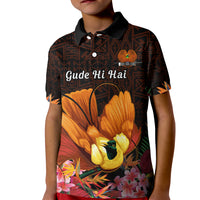 Gude Hi Hai Papua New Guinea Kid Polo Shirt Motuan PNG Raggiana Bird of Paradise Tropical Vibes LT14 Kid Black - Polynesian Pride