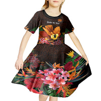 Gude Hi Hai Papua New Guinea Kid Short Sleeve Dress Motuan PNG Raggiana Bird of Paradise Tropical Vibes LT14 - Polynesian Pride