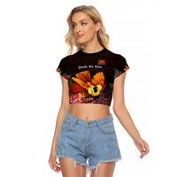 Gude Hi Hai Papua New Guinea Raglan Cropped T Shirt Motuan PNG Raggiana Bird of Paradise Tropical Vibes LT14 Female Black - Polynesian Pride