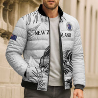 Custom New Zealand Kiwi Football Bomber Puffer Jacket Aotearoa Silver Fern - Polynesian Pride