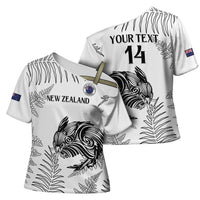Custom New Zealand Kiwi Football Cross Shoulder Shirt Aotearoa Silver Fern - Polynesian Pride