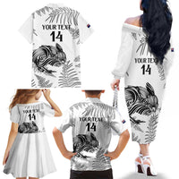 Custom New Zealand Kiwi Football Family Matching Off The Shoulder Long Sleeve Dress and Hawaiian Shirt Aotearoa Silver Fern