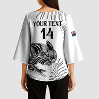 Custom New Zealand Kiwi Football Kimono Sleeve Blouse Aotearoa Silver Fern - Polynesian Pride