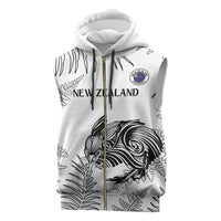 Custom New Zealand Kiwi Football Sleeveless Zip Hoodie Aotearoa Silver Fern LT14 White - Polynesian Pride