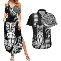 Hawaii Ku God Couples Matching Summer Maxi Dress and Hawaiian Shirt Kakau Mix Polynesian Tattoo