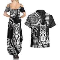 Hawaii Ku God Couples Matching Summer Maxi Dress and Hawaiian Shirt Kakau Mix Polynesian Tattoo