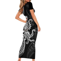 Black Hawaii Kanaloa God Family Matching Short Sleeve Bodycon Dress and Hawaiian Shirt Hawaiian Octopus