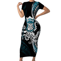 Turquoise Hawaii Kanaloa God Family Matching Short Sleeve Bodycon Dress and Hawaiian Shirt Hawaiian Octopus