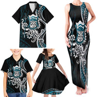 Turquoise Hawaii Kanaloa God Family Matching Tank Maxi Dress and Hawaiian Shirt Hawaiian Octopus