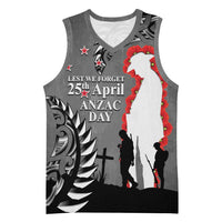 New Zealand ANZAC Day Basketball Jersey 25th April Silver Fern With Poppy - Polynesian Pride