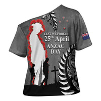 New Zealand ANZAC Day Cross Shoulder Shirt 25th April Silver Fern With Poppy - Polynesian Pride