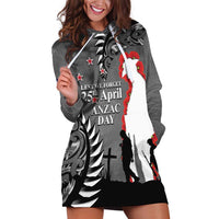 New Zealand ANZAC Day Hoodie Dress 25th April Silver Fern With Poppy LT14 Gray - Polynesian Pride
