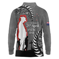 New Zealand ANZAC Day Long Sleeve Polo Shirt 25th April Silver Fern With Poppy LT14 - Polynesian Pride